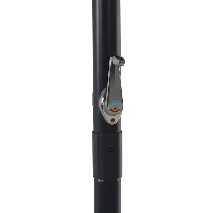 VidaXL Balkonschirm - Taupe - Silberner Kurbelgriff mit AUF/AB-Anzeigen an schwarzem Schirmmast.