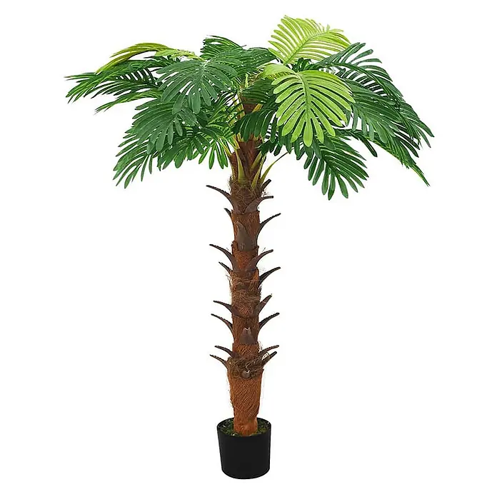 VidaXL Kunstpflanze - Höhe: 160 cm, Blütenfarbe: Grün, Kunststoff - Künstliche Palme mit grünen Blättern und braunem Stamm in einem schwarzen Topf, ideal zur Dekoration.