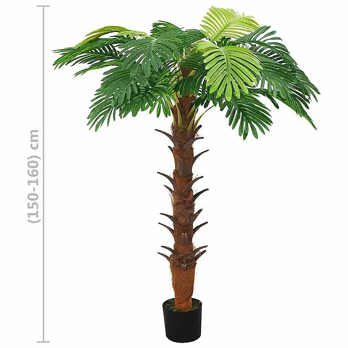 VidaXL Kunstpflanze - Höhe: 160 cm, Blütenfarbe: Grün, Kunststoff - Künstliche Palme, grün und braun, im schwarzen Topf. Höhe 150-160 cm.