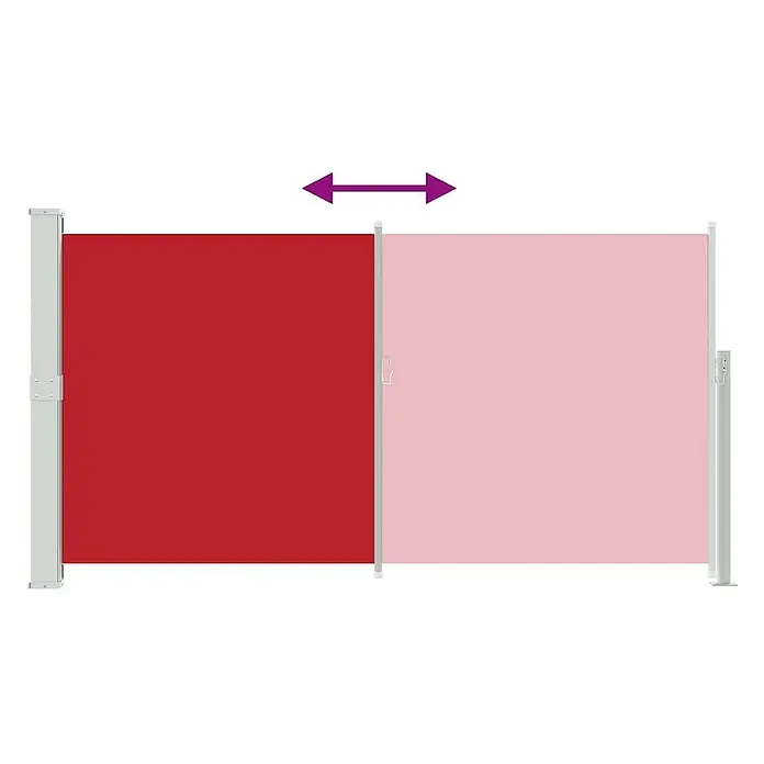 vidaXL Seitenmarkise Rot 300 x 300 x 170 cm Stoff -  - Rote und rosafarbene ausziehbare Seitenmarkise mit grauen Pfosten, ausgefahren für Sichtschutz.