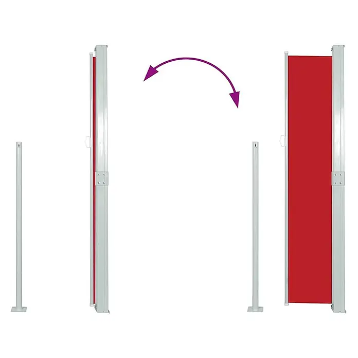 vidaXL Seitenmarkise Rot 300 x 300 x 170 cm Stoff -  - Rote ausziehbare Seitenmarkise für den Sichtschutz, eingefahren und ausgefahren dargestellt.