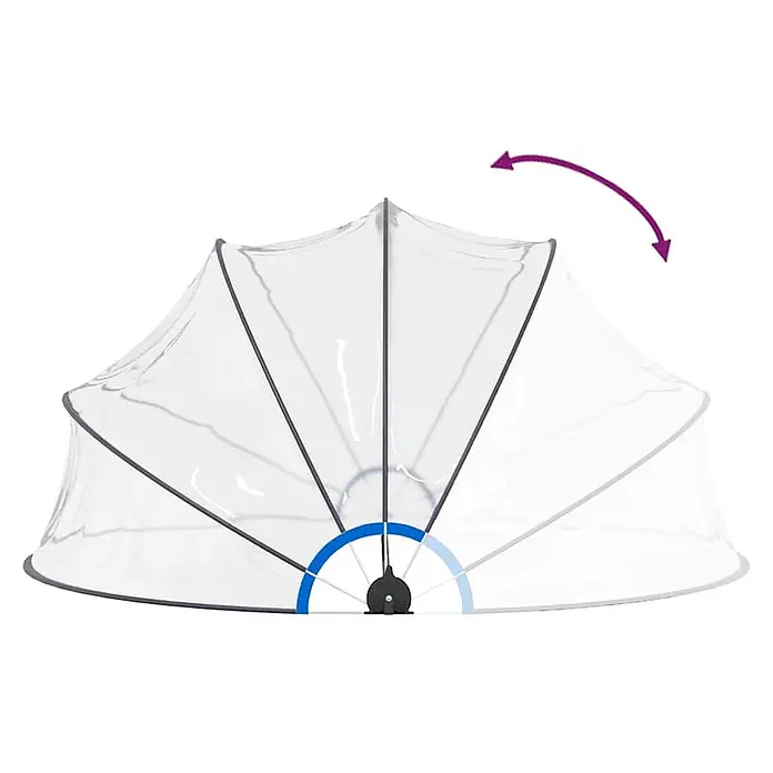 VidaXL Bodenschutzplane - Passend für: Poolschutz vor Sonne und Regen, Durchmesser: 440 cm, L x B: 440 x 0 cm - Transparente, zusammenklappbare Speisehaube mit dunklem Rahmen, die ihren fächerartigen Öffnungsmechanismus zeigt.