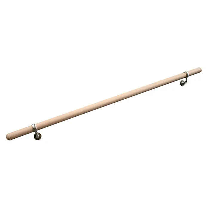 Treba Frewa Handlauf-Set H14 - Buche, Unbehandelt, Länge: 1.500 mm - Holzhandlauf mit silbernen Halterungen für Treppen oder Flure. Robust und stilvoll für mehr Sicherheit im Haus.