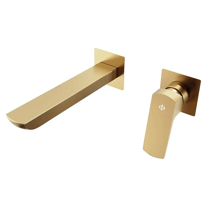 IO Grifo de lavabo empotrado Marriot - Oro - Grifo de pared dorado y maneta de control a juego.