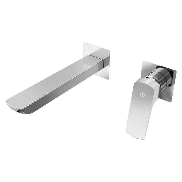 IO Grifo de lavabo empotrado Marriot - Cromo - Grifo mural cromado moderno con caño rectangular y maneta de control a juego.
