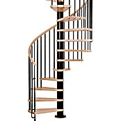 Fontanot Arké Escalera de caracol Klan (Diámetro: 120 cm, Negro, Color peldaños: Haya clara, Altura de planta: 253 - 306 cm)
