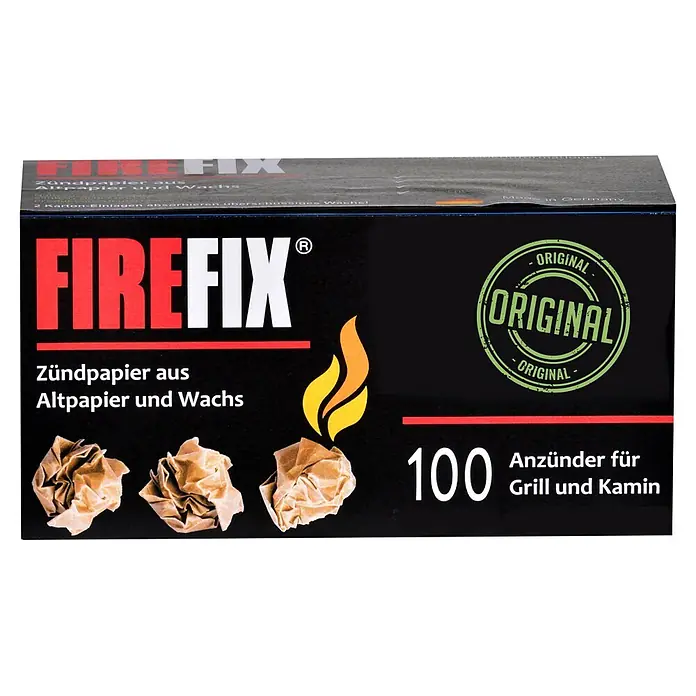 Firefix Anzünder - Papier, 100 Stk. - Schwarze FIREFIX Grill- und Kaminanzünder aus Altpapier und Wachs, 100 Stück.