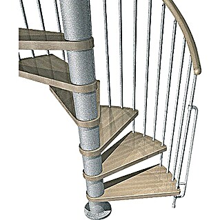 Fontanot Arké Escalera de caracol Klan (Diámetro: 160 cm, Gris metálico, Color peldaños: Haya clara, Altura de planta: 253 cm - 306 cm)