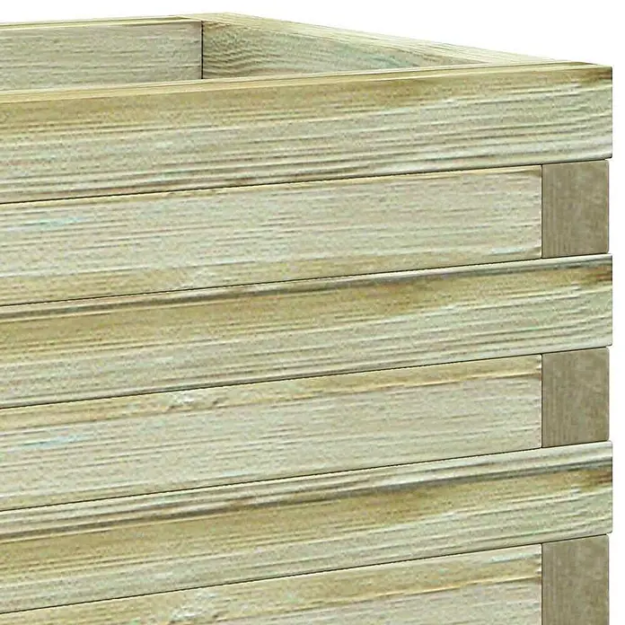 Furnicato Garten-Hochbeet Kiefernholz grün imprägniert 120 x 40 x 30 cm -  - Nahaufnahme eines hellen Hochbeets aus gestapelten Holzbrettern.