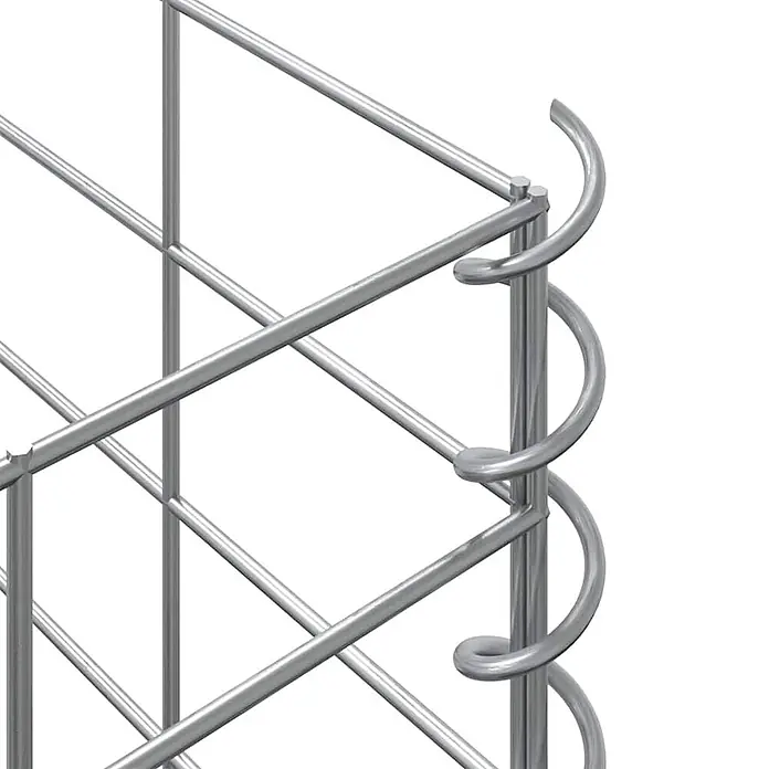 Furnicato Gabionen-Hochbeet Set, 3-teilig, Eisen, 30x30x100 cm, Silbern -  - Silberne Metallgitterstruktur mit markanten Spiralelementen an einem Rand.