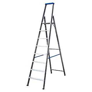 Krause Escalera de tijera (Altura de trabajo: 3,9 m, Número de peldaños: 8 ud., Carga soportada: 150 kg, Aluminio)