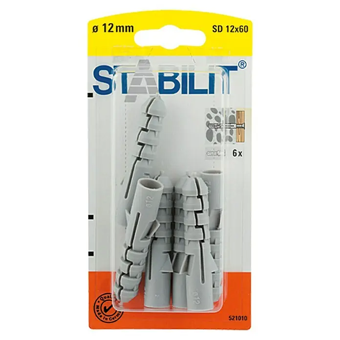 Stabilit Spreizdübel - Durchmesser Dübel: 12 mm, Länge Dübel: 60 mm, 6 Stk. - Eine Packung Stabilisierungsdübel SD 12x60, 12mm Durchmesser, ideal für sichere Befestigungen im Heimwerkerbereich.