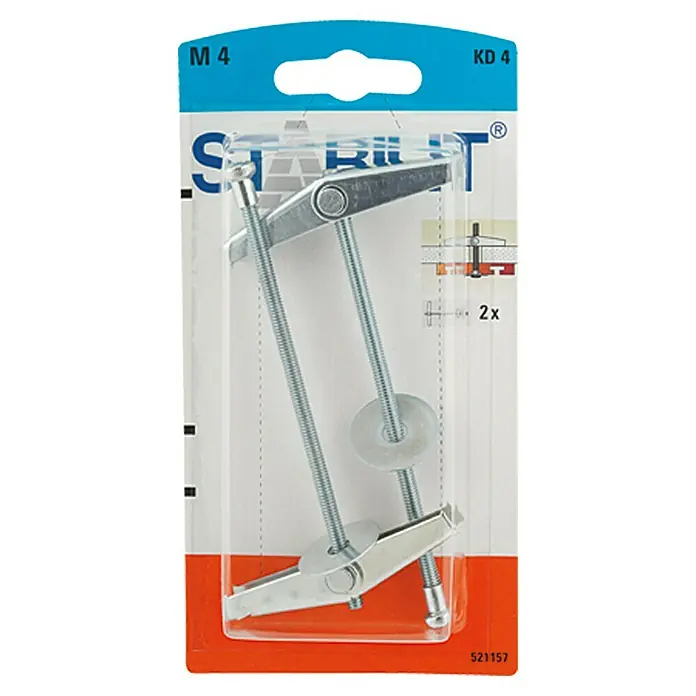 Stabilit Federklappdübel KD4K - Länge Dübel: 105 mm, 2 Stk., Durchmesser Bohrloch: 14 mm - Packung mit Stabil M4-Kippdübeln. Ideal für sichere Befestigungen in Hohlwänden und Decken. Zuverlässige und einfache Montage.