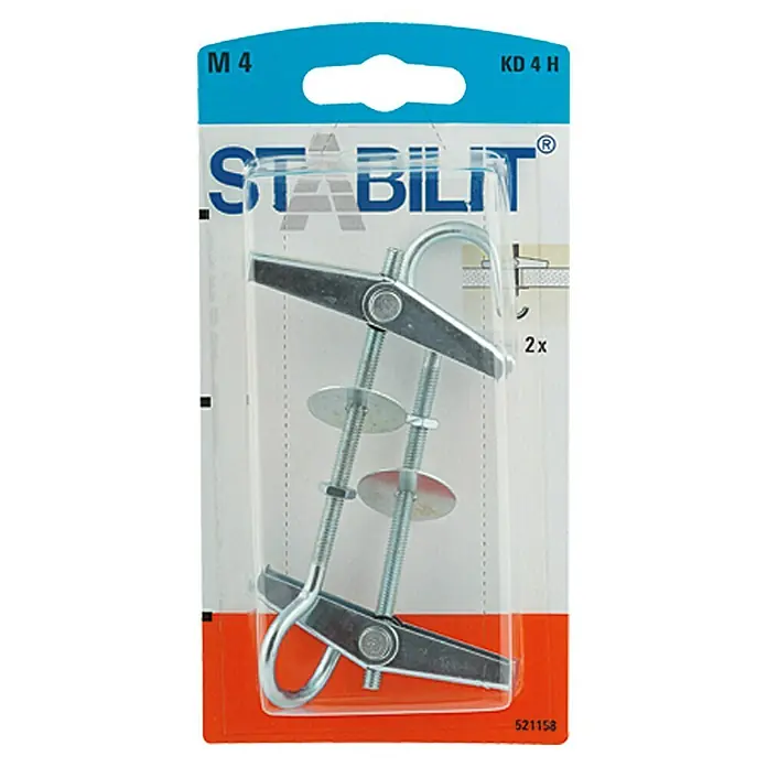 Stabilit Federklappdübel KD4HK - Länge Dübel: 95 mm, 2 Stk., Durchmesser Bohrloch: 14 mm - Eine Packung Stabilit Kippdübel M4 KD 4 H, ideal für sichere Befestigungen in Hohlräumen. Enthält 2 Stück für diverse Anwendungen.