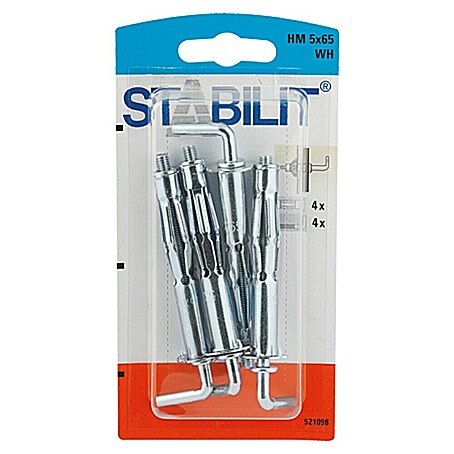 Stabilit Metall-Hohlraumdübel-Set (Länge Dübel: 65 mm, Geeignet für: Plattenbaustoffe & Hohlräume, 4 Stk., Mit Schrauben/Haken)