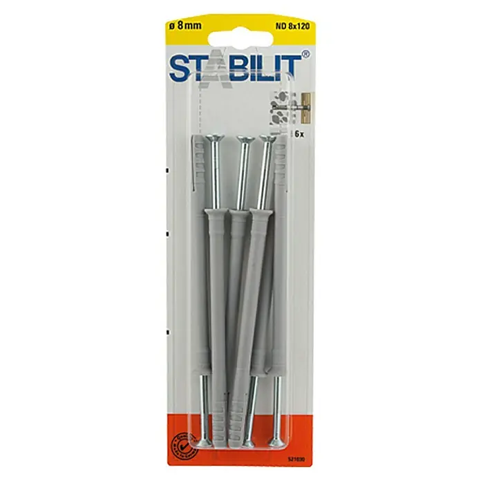 Stabilit Schlagdübel NDDurchmesser Dübel: 8 mm, Länge Dübel: 120 mm, Geeignet für: Vollbaustoffe & Mauerwerk, 6 Stk. - Packung mit 6 Stabilit Dübeln 8x120 mm, ideal zum Befestigen von Gegenständen an Wänden. Robust und zuverlässig für sicheren Halt.