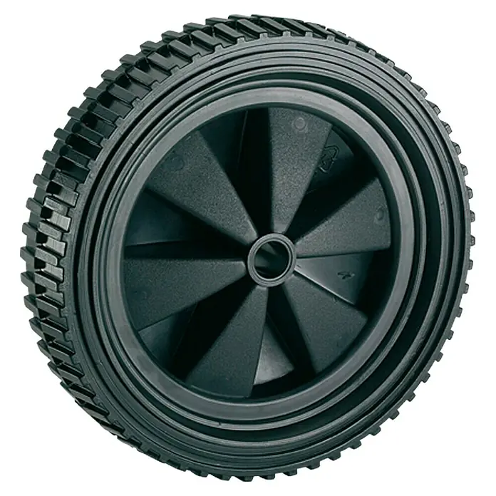 Stabilit Leichtes RadDurchmesser: 150 mm, Traglast: 25 kg, Gleitlager, Stollenprofil - Schwarzes Rad mit speziellem Profil für Rasenmäher und andere Gartengeräte für optimale Traktion und Wendigkeit.