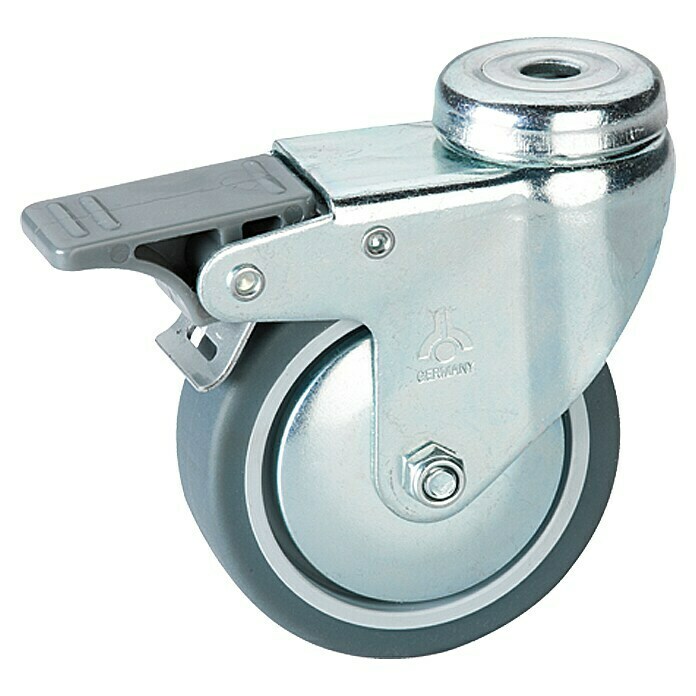 Stabilit Rueda giratoria para equipos (Diámetro ruedas: 100 mm, Capacidad de carga: 55 kg, Casquillo liso, Con agujero pasante y freno)