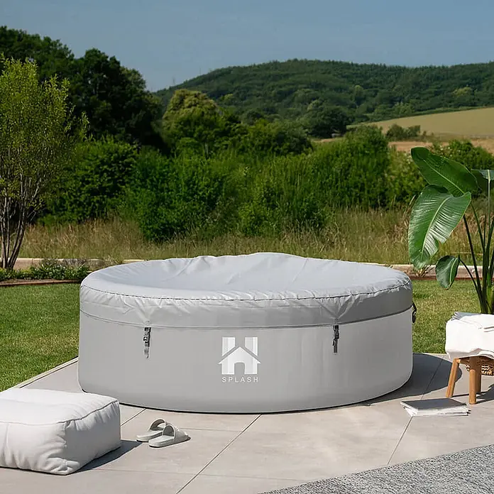 Home Deluxe Außen-Whirlpool SPLASH inkl. Kissen, Getränkehalter und Sonnendach - Grau, Max. Personenzahl: 6 Stk.