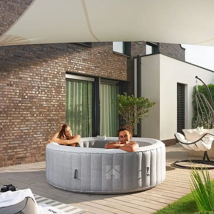 Home Deluxe Außen-Whirlpool SPLASH inkl. Kissen, Getränkehalter und Sonnendach - Beton, Max. Personenzahl: 6 Stk.