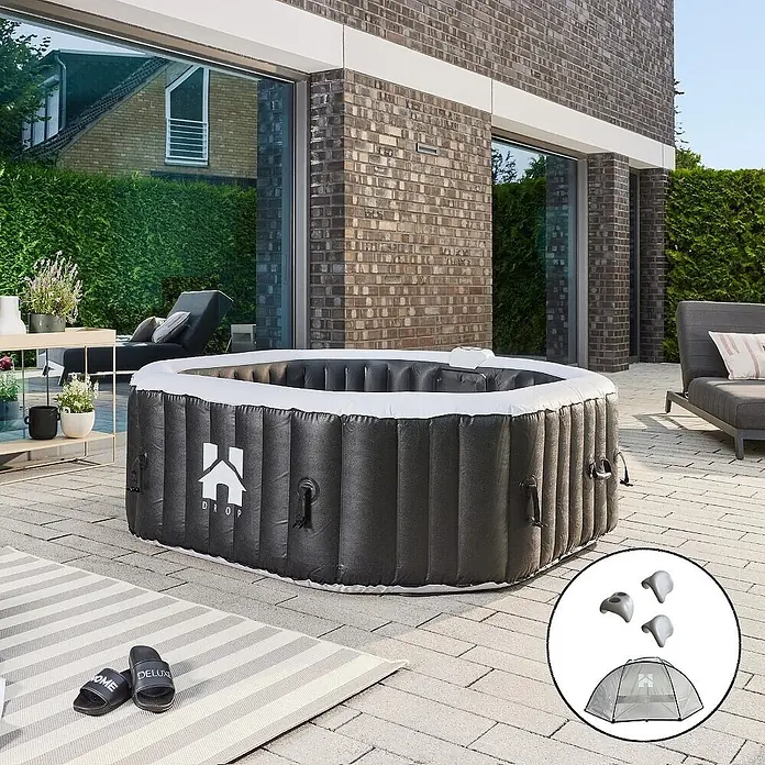 Home Deluxe Außen-Whirlpool DROP inkl. Kissen, Getränkehalter und Sonnendach - Schwarz, Max. Personenzahl: 6 Stk.