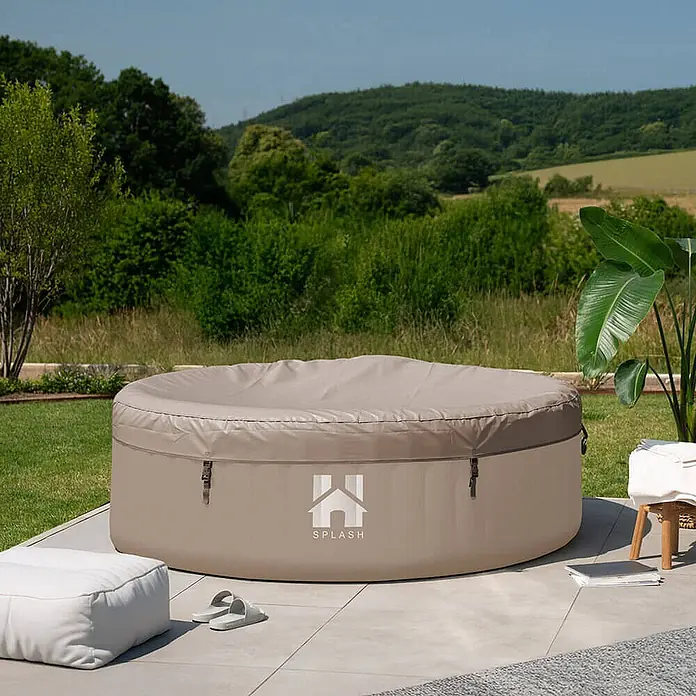 Home Deluxe Außen-Whirlpool SPLASH inkl. Kissen, Getränkehalter und Sonnendach - Beige, Max. Personenzahl: 6 Stk.