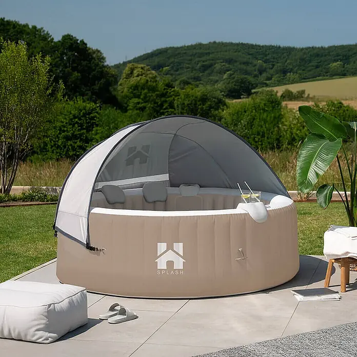 Home Deluxe Außen-Whirlpool SPLASH inkl. Kissen, Getränkehalter und Sonnendach - Beige, Max. Personenzahl: 6 Stk.