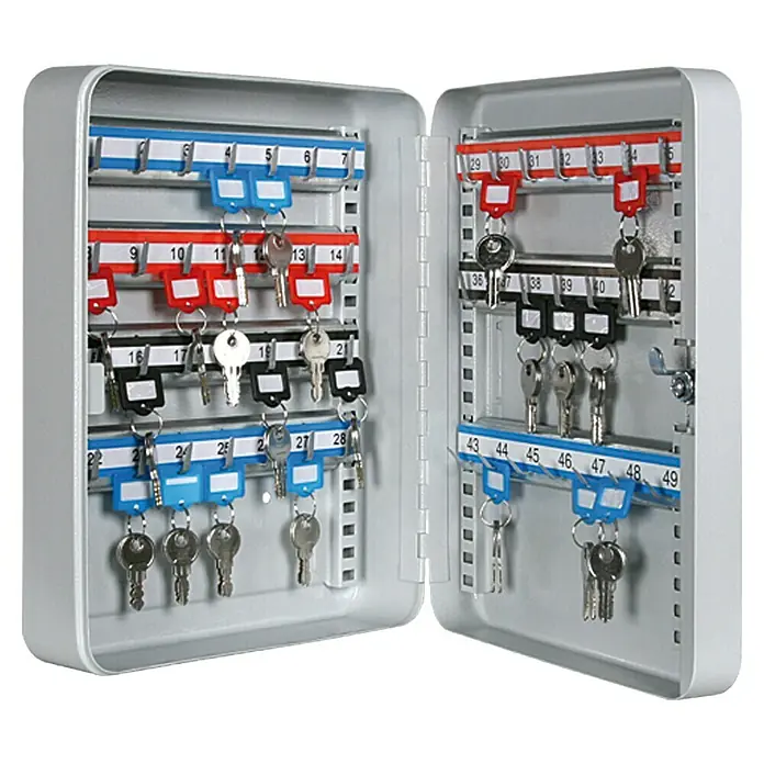 Stabilit Schlüsselkasten - Anzahl Haken: 49 Stk., 75 x 230 x 320 mm - Schlüsselkasten mit farbcodierten Hängern und nummerierten Etiketten zur sicheren Schlüsselaufbewahrung und Organisation.