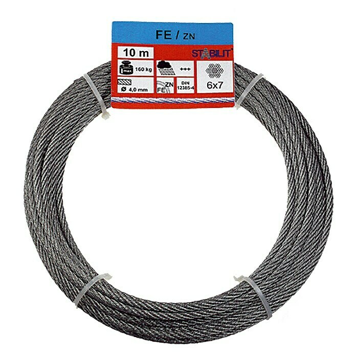 Stabilit Cable metálico (Carga soportada: 160 kg, 4 mm x 10 m, Galvanizado)