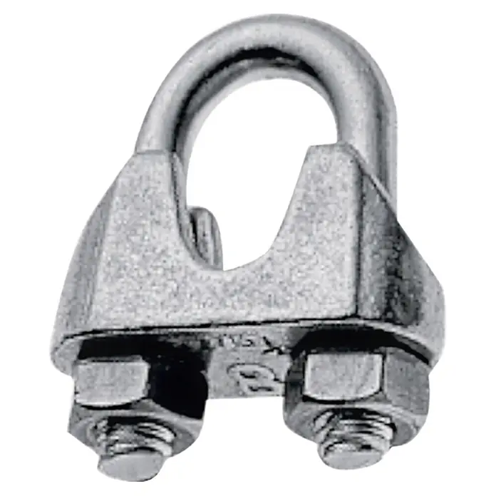 Stabilit Seilklemme - Für Seildurchmesser: 5 mm, 4 Stk., Stahl - Nahaufnahme einer Drahtseilklemme aus Metall, die zum Sichern von Drahtseilen verwendet wird.