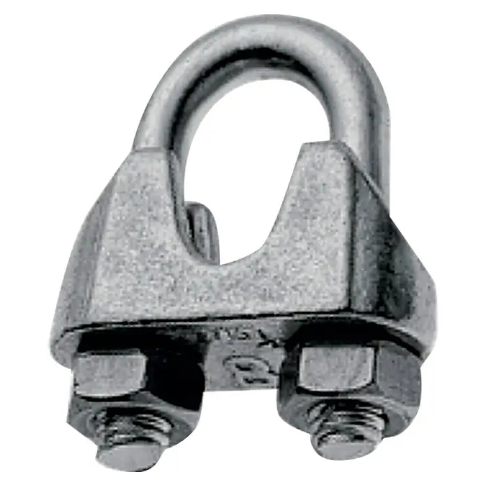 Stabilit Seilklemme - Für Seildurchmesser: 4 mm, 4 Stk., Stahl - Nahaufnahme einer Drahtseilklemme aus Metall, die zum Sichern von Drahtseilen verwendet wird.