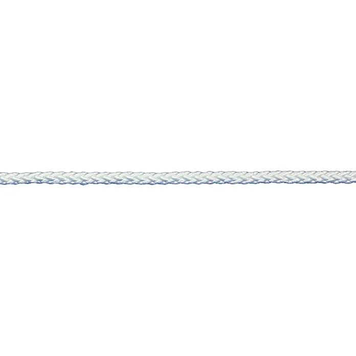 Stabilit Cuerda - 5 mm x 20 m, Poliéster, Blanco, Carga soportada: 55 kg - Primer plano de una cuerda blanca trenzada y robusta. Ideal para diversas aplicaciones, desde actividades al aire libre hasta bricolaje.