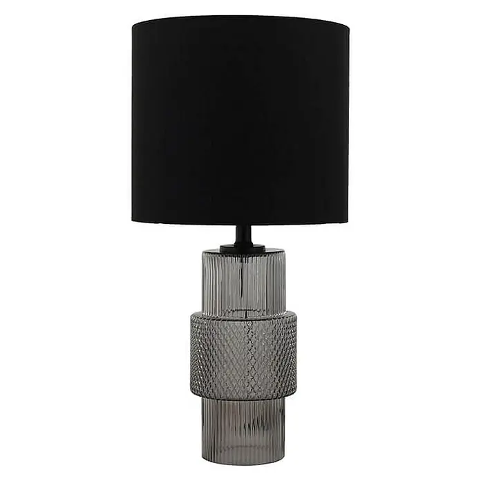HOME DELUXE Große Tischlampe aus Glas YUKI - Rauchgrau - 