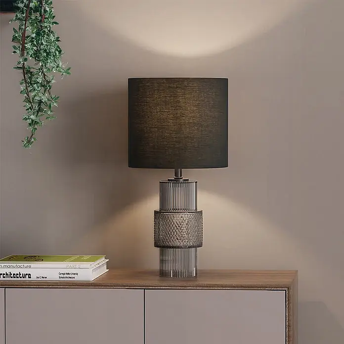 HOME DELUXE Große Tischlampe aus Glas YUKI - Rauchgrau - 