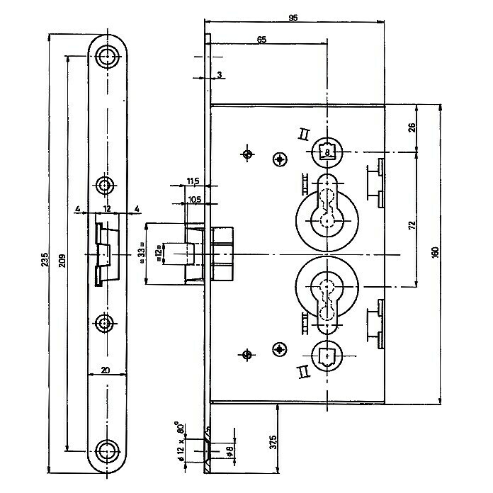 Stabilit Metalltür-Einsteckschloss (Universell einsetzbar, Falztüren, Profilzylinder PZ, Verriegelung: 2-tourig)