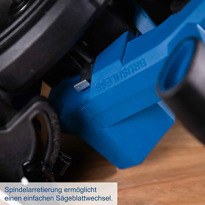 Scheppach IXES 20V Akku-Handkreissäge BC-HCS165-X - 20 V, Durchmesser Sägeblatt: 165 mm - Blaues Elektrowerkzeug mit silbernem Spindelarretierungs-Knopf für einfachen Sägeblattwechsel.