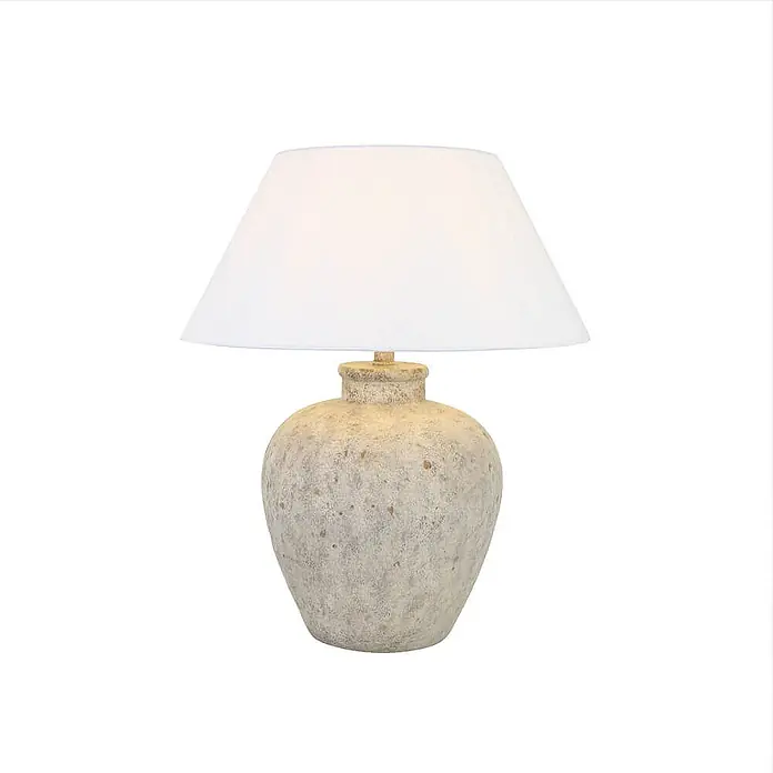 HOME DELUXE Große Tischlampe in Steinoptik LENE - Weiß - 