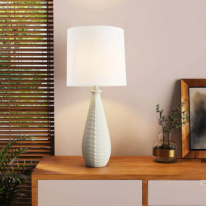 HOME DELUXE Große Tischlampe mit Stoffschirm MELVA - Weiß - 