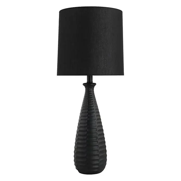 HOME DELUXE Große Tischlampe mit Stoffschirm MELVA - Schwarz - 