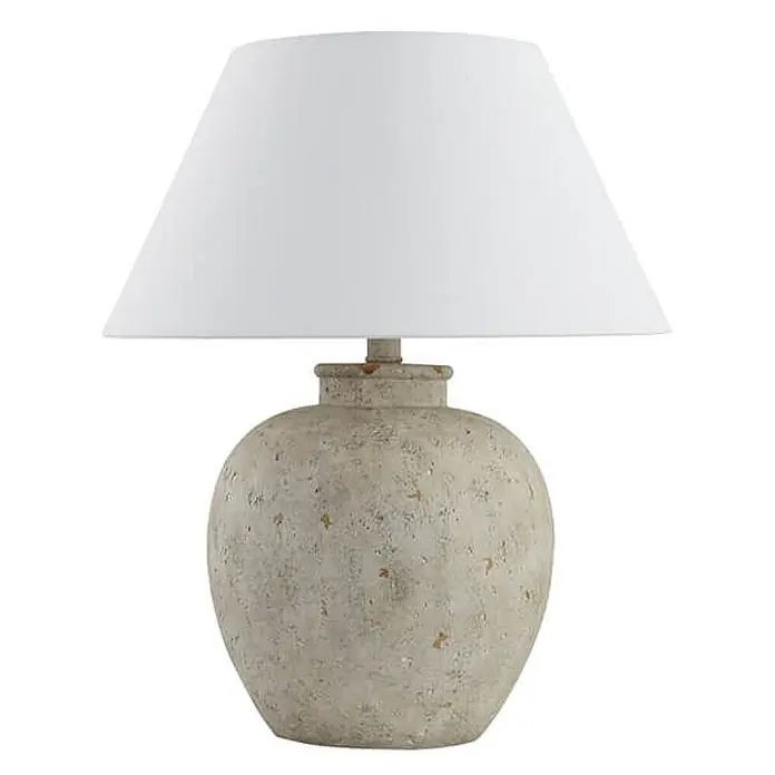 HOME DELUXE Kleine Tischlampe in Steinoptik LENE - Weiß - 