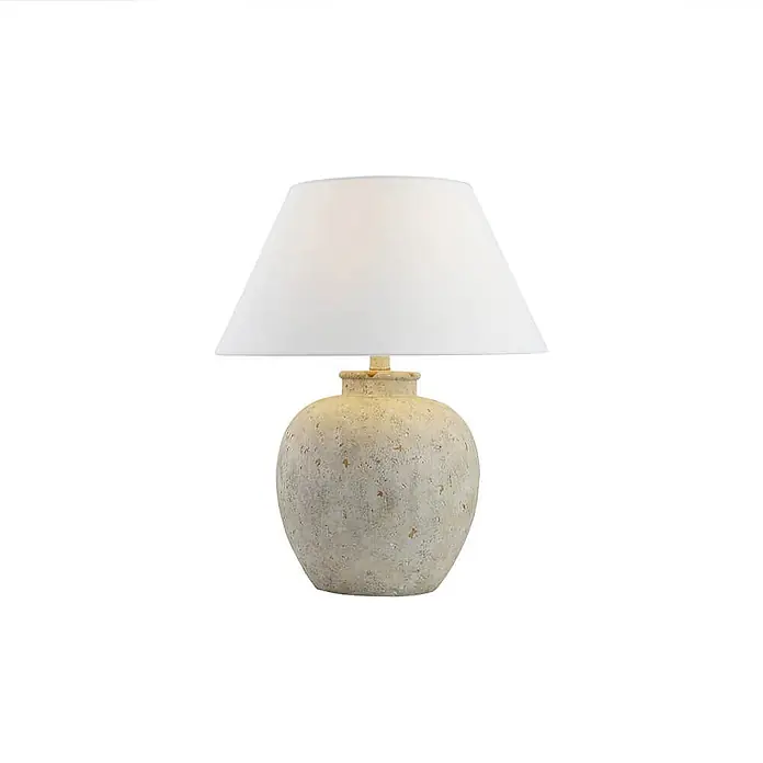 HOME DELUXE Kleine Tischlampe in Steinoptik LENE - Weiß - 