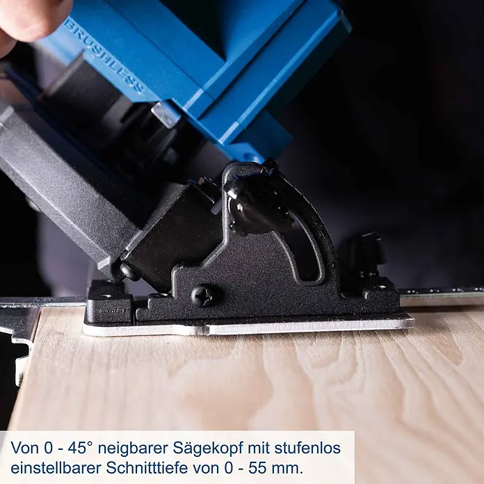 Scheppach IXES 20V Akku-Handkreissäge BC-HCS165-X - 20 V, Durchmesser Sägeblatt: 165 mm - Blaue/schwarze Kreissäge schneidet Holz, mit 0-45° Neigung und 0-55mm einstellbarer Tiefe.