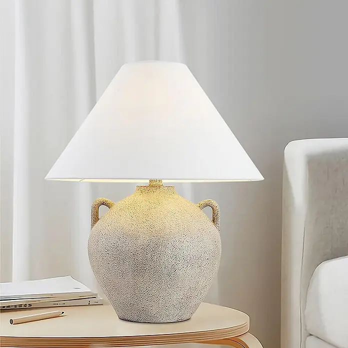 HOME DELUXE Große Tischlampe in Steinoptik RITA - Weiß - 