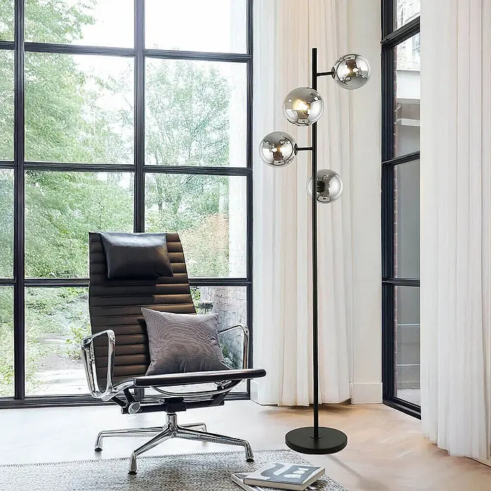 HOME DELUXE Stehlampe aus Glas VIOLA - Rauchgrau - 