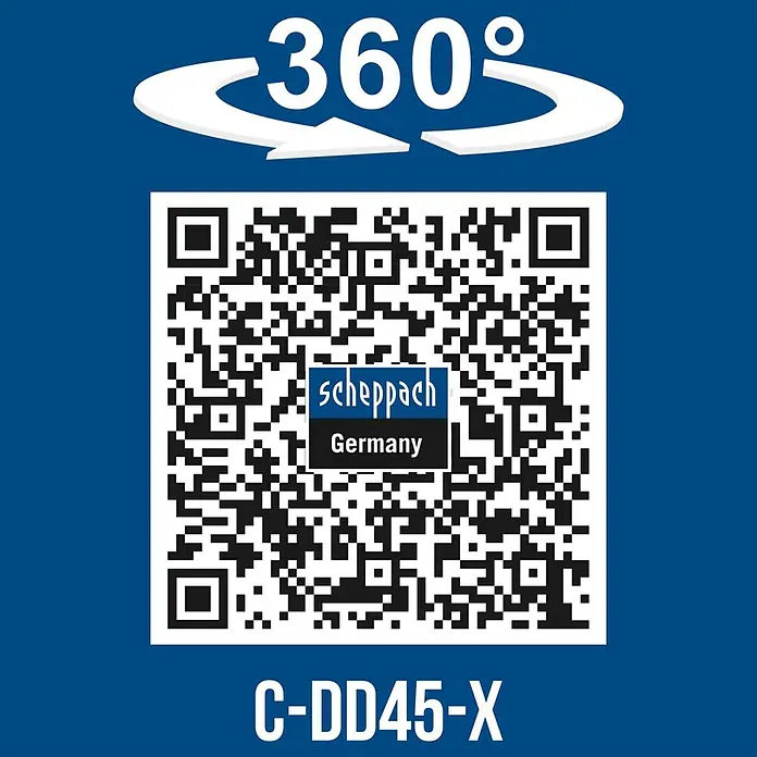 Scheppach IXES 20V Akku-Bohrschrauber C-DD45-X - 20 V, Ohne Akku, 45 Nm - QR-Code für Scheppach C-DD45-X Produkt mit 360-Grad-Ansichts-Symbol.