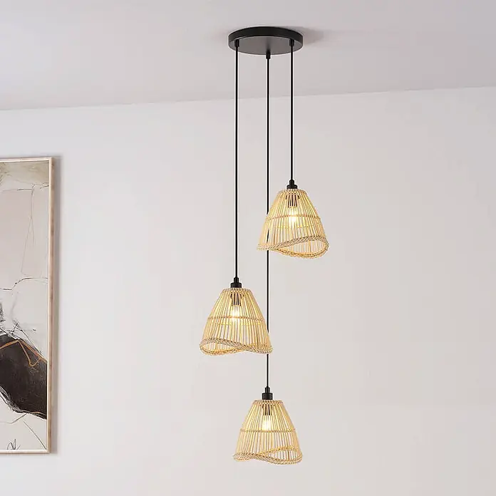 HOME DELUXE Hängeleuchte aus Rattan FELIA - Beige - 