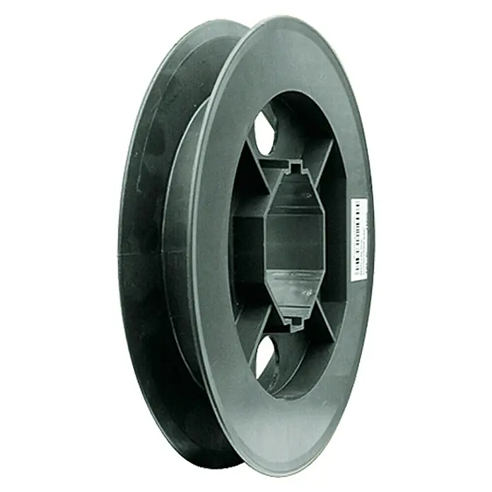 Schellenberg Disco de persiana - 170 mm, Diámetro eje octogonal: 60 mm - Un primer plano de un carrete de cuerda de plástico negro, una herramienta clave para organizar hilos o cables.