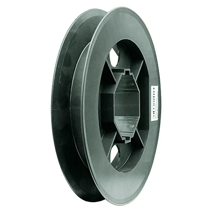 Schellenberg Disco de persiana - 190 mm, Diámetro eje octogonal: 60 mm - Primer plano de un carrete de cable de plástico gris con un corte central y ranuras laterales para enrollar el cable.
