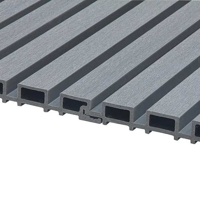 Home Deluxe Fassadenverkleidung DUVAR Hellgrau 10 m² -  - Graue, texturierte Verbundplatten mit Hohlprofilen und Nut-Feder-Verbindung.