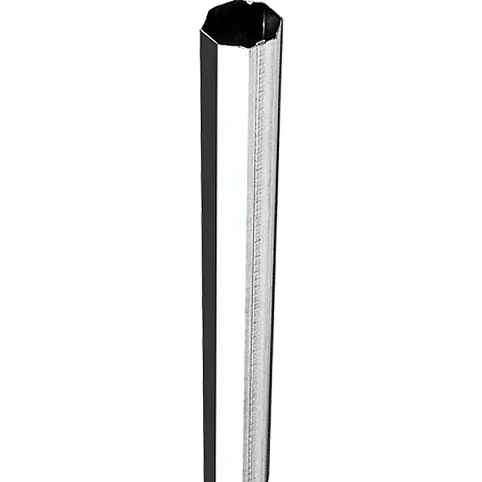Schellenberg Eje octogonal Mini - 40 mm x 1,5 m, Apto para: Mini sistemas de persianas enrollables - Primer plano de un poste metálico hexagonal, ideal para proyectos de construcción o bricolaje.
